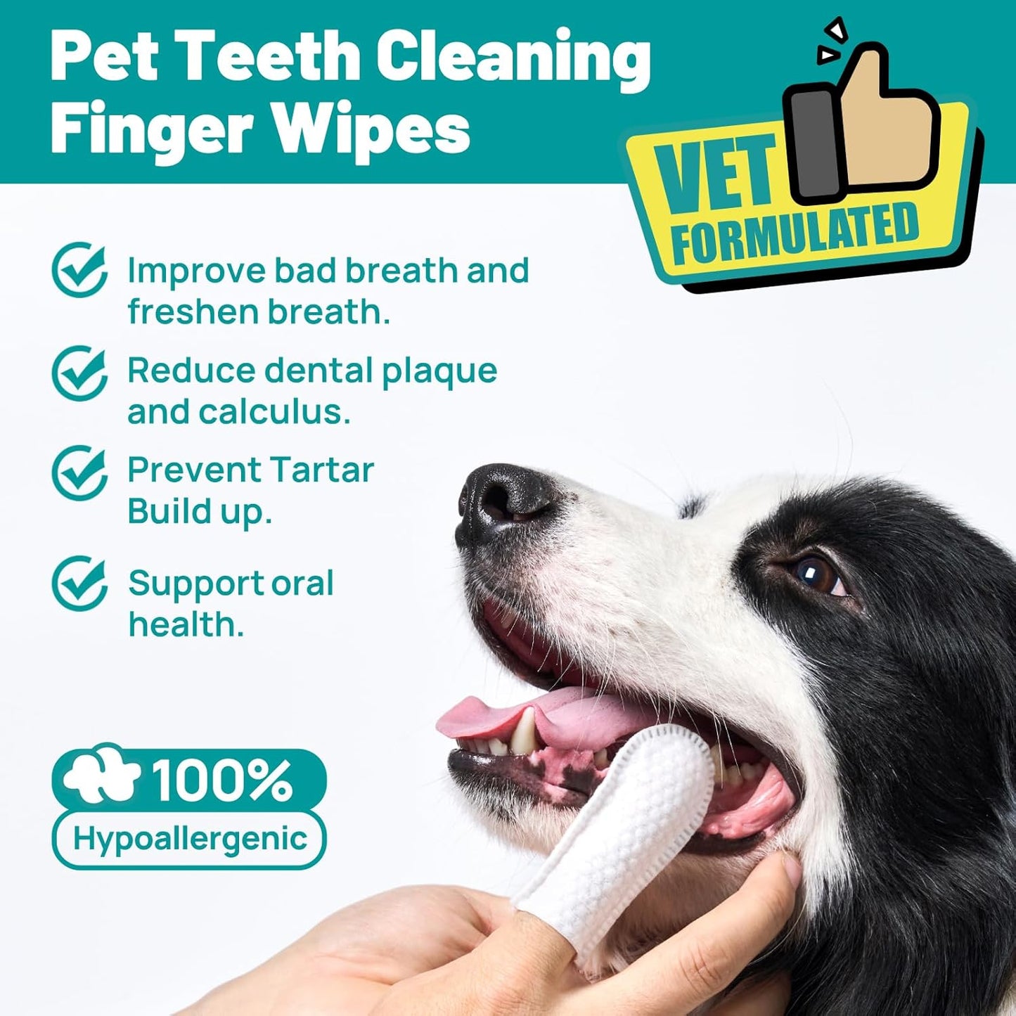 Dog Dental Care Finger Wipes - Teeth Cleaning Finger Wipes for Dog & Cats - Tooth Brushing Kit Dental Wipes for Dog - Reduces Plaque & Freshens Breath (50 PCS, Unscented)