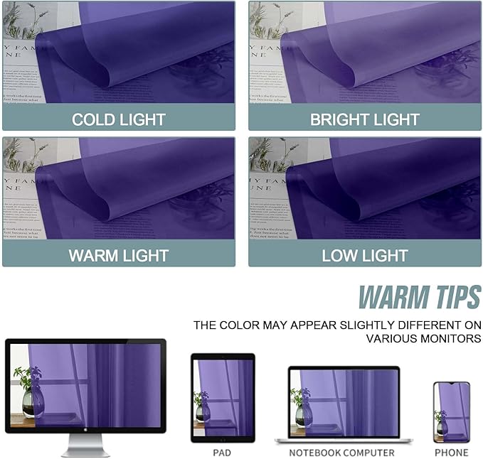 Purple Sheer Curtains 84 Inches Long 2 Panels, Elegant Airy Transparent Light Filtering Window Curtains, Window Drapes for Living Room Bedroom, Top Dual Rod Pocket Design, 2x42Wx84L Inches