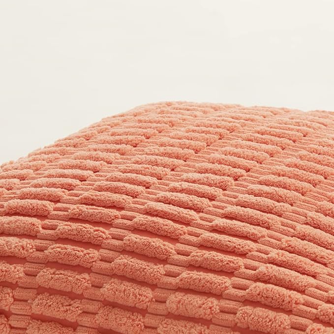 Fancy Homi 4 Packs Boho Coral Decorative Throw Pillow Covers 18x18 Inch for Living Room Couch Bed Sofa, Rustic Modern Farmhouse Home Decor, Soft Plush Corduroy Cute Square Peach Cushion Case 45x45 cm