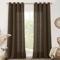 LAMIT Brown Linen Curtains 90 Inch for Living Room 2 Panels, Bronze Grommet Linen Textured Farmhouse Drapes Semi Sheer Bronze Grommet Curtain Panels for Bedroom, Dark Brown, 52 x 90 Inch