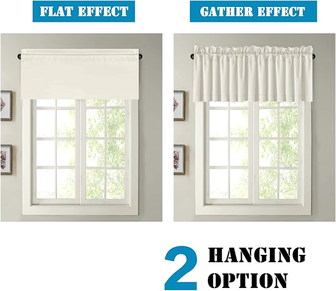H.VERSAILTEX Blackout Valances for Windows,Kitchen Curtains Valances for Living Room/Bedroom/Bathroom Privacy Decorative Rod Pocket Short Window Valance Curtains, 52" W x 18,4 Panels, Ivory/Cream