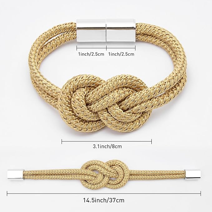 NICEEC 2 Pack Mini Magnetic Curtain Tiebacks Nordic Simple Style Drape Tie Backs Elegant Hand Weave Rope Knot Decorative Curtain Holdbacks for Home & Office Thin Window Drapery (Gold)