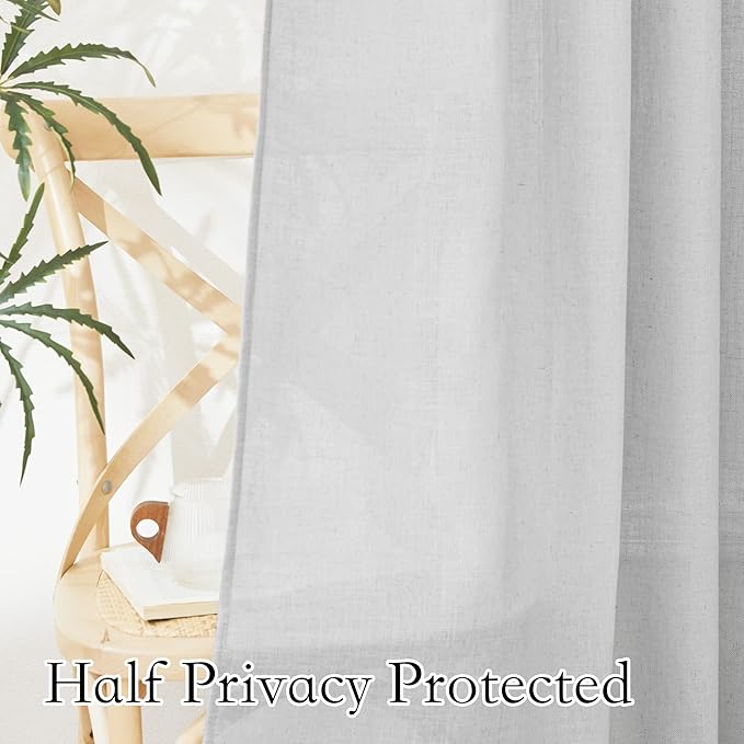 RYB HOME Linen Textured Curtains Semi Sheer Window Curtains Light Filtering Ariy Privacy Sheers for Bedroom Living Room Bathroom Patio Door, Dove Grey, 52 inch Wide x 72 inch Long, 2 Panels