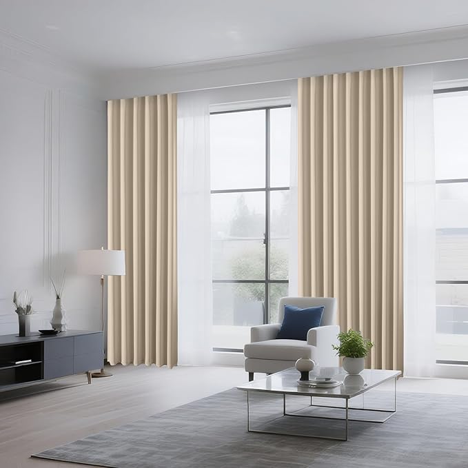 CUCRAF Light Beige Blackout Curtains 54 inch Length 2 Panels Set, Rod Pocket Room Darkening Drapes for Bedroom Living Room, Insulated Thermal Light Blocking Window Curtain (W52 x L54 Inch)