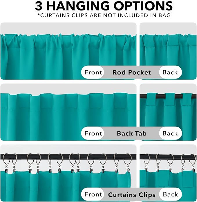 Deconovo Blackout Curtains, Thermal Insulated, W42 x L72 2 Panels, Back Tab, Machine Washable, Room-Darkening Drapes for Bedroom/Living Room Turquoise