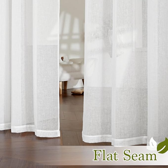 NICETOWN White Living Room Curtains Extra Long 135 inches Long, Grommet Linen Curtains & Drapes Privacy with Light Filtering Window Treatment for Bedroom, W52 x L135, 2 Panels