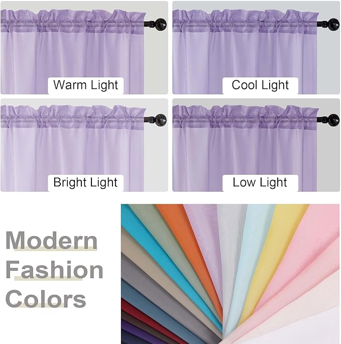 Lavender Sheer Curtains for Bedroom Living Room 45 Inch Length 2 Panels, Soft Airy Light Filtering Small Kitchen Window Curtains, Rod Pocket Short Curtain Drapes, Lavender, 42"Wx45"L Inches