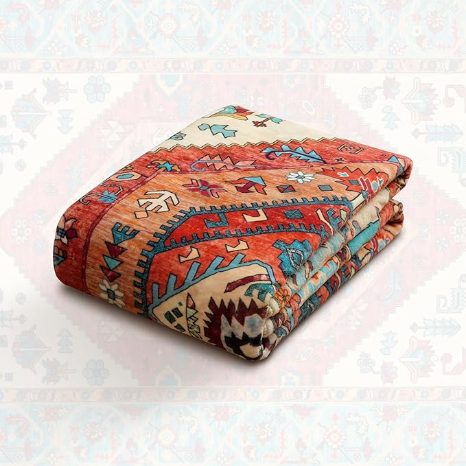 SERISSA 4x6 Boho Bedroom Rug, Washable Non Slip Vintage Orange Area Rugs, Ultra Soft Print Distressed Tribal Entry Rug Low-Pile Throw Carpet for Nursery Dorm Kitchen Living Room Decor