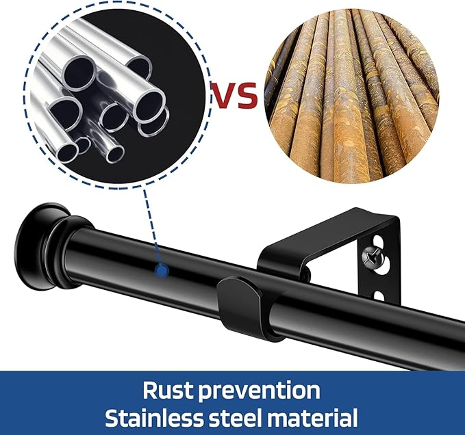 Curtain Rods 2 Pack 5/8 inch Black Curtain Rods for Windows 32 to 90 Inch with Brackets Easy to Install for Bedroom Living room Kitchen