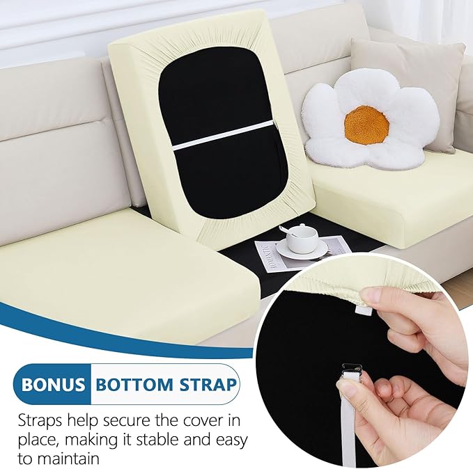 hyha Milk Silk Couch Cushion Covers, Soft Magic Sofa Covers Washable for 3 Cushion Couch, Stretch Sectional Outdoor Cushion Covers for Patio Furniture with Elastic Bottom(3 Packs, Cream)