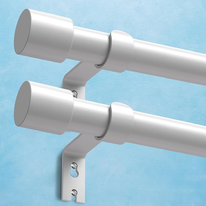 IFELS 2 Pack Heavy Duty Curtain Rods for Windows 72 to 144 Inch, 1 Inch White Curtain Rods Set of 2 Pack for Outdoor, Farmhouse, Bedroom, Adjustable Easy Install Curtain Rods (A2,White,30"-150"-2Pack)