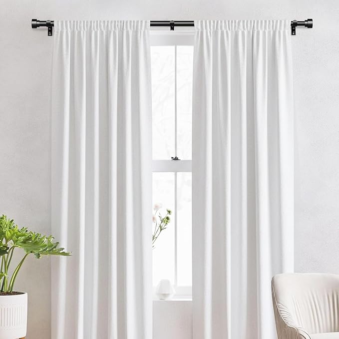 IFELS 2 Pack Heavy Duty Curtain Rods for Windows 66 to 120 Inch, 1 Inch Black Adjustable Curtain Rod Set with Easy Installation and Modern Design (A1,Black,30-120",2Pack)