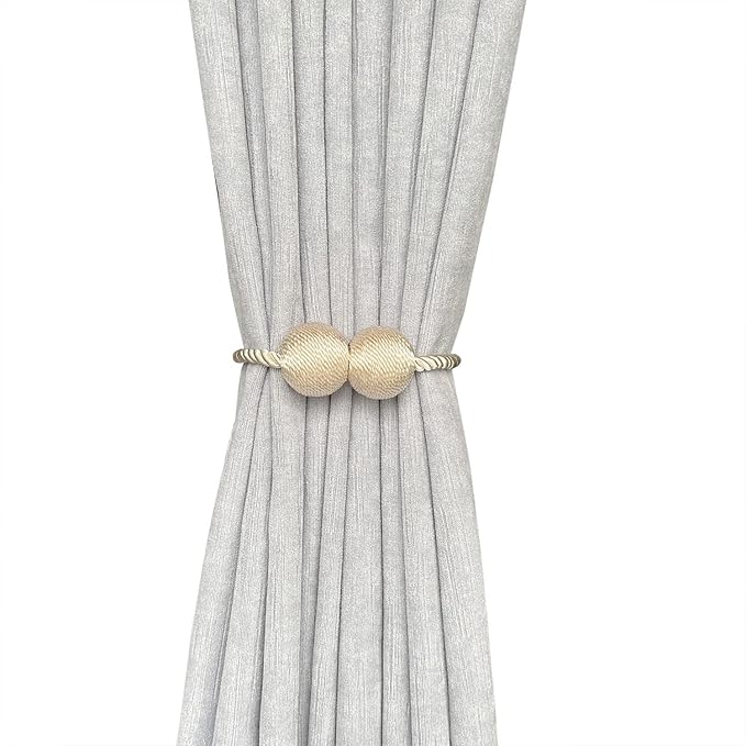 Melaluxe 2 Pack Magnetic Curtain Tiebacks, Decorative Curtain Holdbacks for Window Décor (Beige)