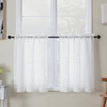 Simplebrand Semi Sheer White Curtains 30 Inch Length 2 Panels, Geometric Jacquard Clip Textured Short Sheer Curtains for Bedroom，Modern Elegant Window Curtains Panels/Drapes/Treatment, 30x30 inch