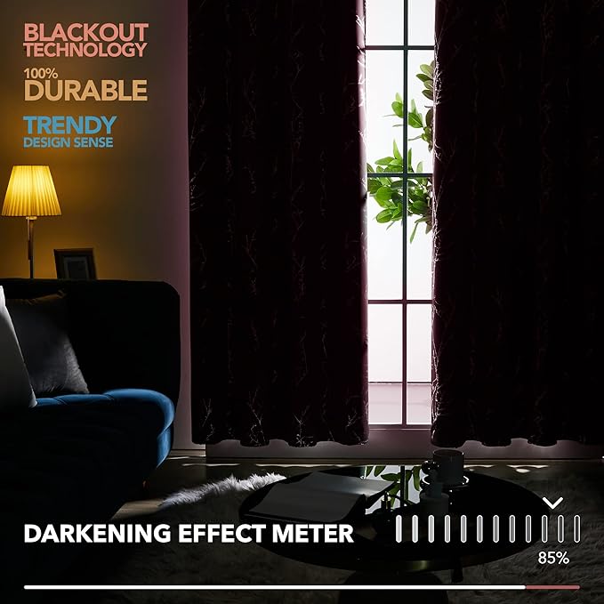 Deconovo Blackout Curtains for Bedroom, Purple Curtain, Thermal Insulated Soundproof Grommet Drapes, Silver Tree Print, 52 x 84 Inch, 2 Panels, Machine Washable Window Panel for Living Room Nursery
