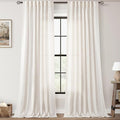 Cream Natural Linen Curtains 86 inch Length 2 Panels Set Neutral Rustic Farmhouse Living Room Drapes Back Tab Pleated Look Light Filtering Privacy Semi Sheer Curtains 86 inches Long Ivory Colored