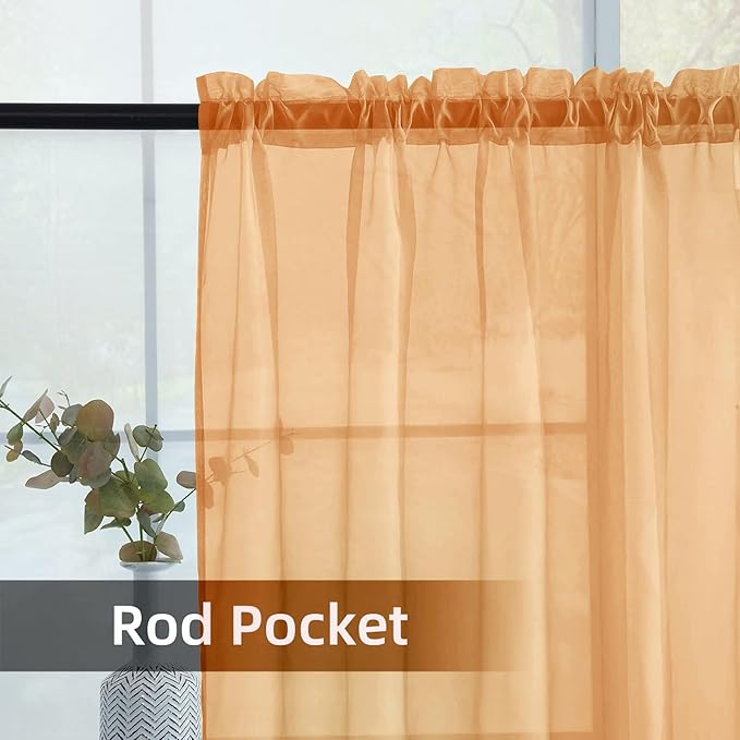 youleyar Solid Sheer Rod Pocket Curtain Voile Draperies 2 Panels White Beige Black Grey Coffee 42 Inch Width 84 Inch Long 1 Pair for Kitchen Bedroom Children Living Room Yard(Beige,42Wｘ84L)