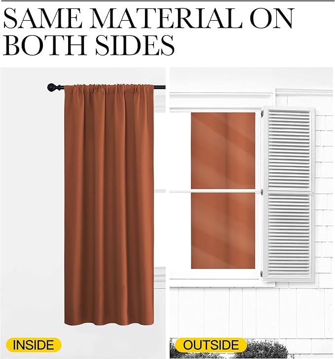 NICETOWN 2 Panels Blackout Curtains, Rod Pocket Thermal Insulated Drapes 84 inches Long, Easy-Care Modern Home Decoration Sunshades for Guest Room, Living Room, Office, 62 x 84 Inch, Burnt Orange