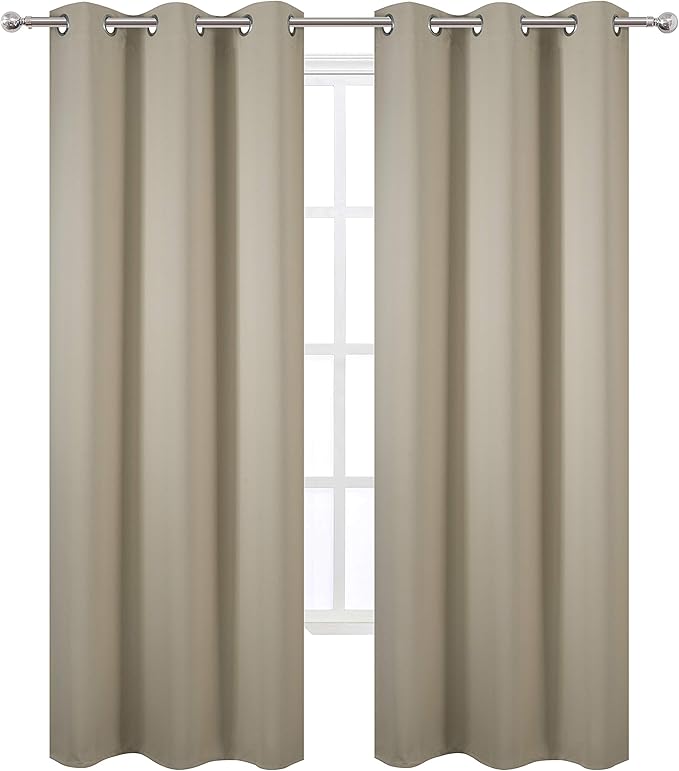 LEMOMO Beige Thermal Blackout Curtains/38 x 84 Inch/Set of 2 Panels Room Darkening Curtains for Bedroom