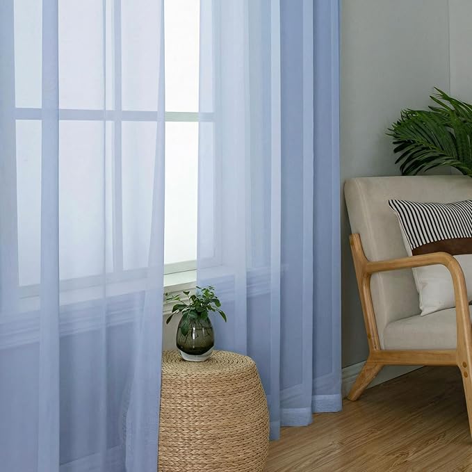 OWENIE Sheer Curtains 78 Inches Long 2 Panels Set for Bedroom Living Room, Soft Solid Light Filtering Sheer Curtain Rod Pocket Clear Drapes for Window Sliding Door, Demin, 42" W x 78" L