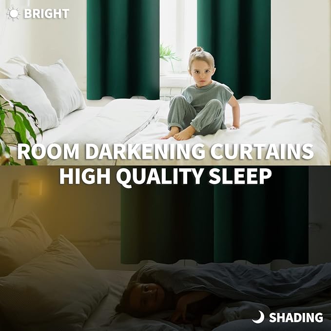 BGment Blackout Curtains for Bedroom - Grommet Thermal Insulated Room Darkening Curtains for Living Room, Set of 2 Panels (52 x 72 Inch, Emerald Green)