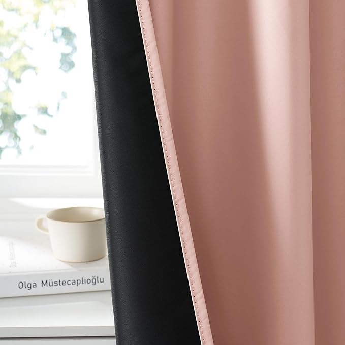 RYB HOME Bedroom Blackout Curtains 80 inches Long, 100% Blackout Thermal Insulated Noise Reducing Curtains for Living Room Nursury, 42 inches Wide by 80 inches Long, Peach Pink