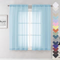 Lecloud Solid Voile Sky Blue Sheer Curtains 63 Inch Length 2 Panels, Dual Rod Pockets Window Light Filtering Curtain for Living Room and Girls Bedroom, Gauzy Kitchen Light Blue Drapes, 40x63 Inches
