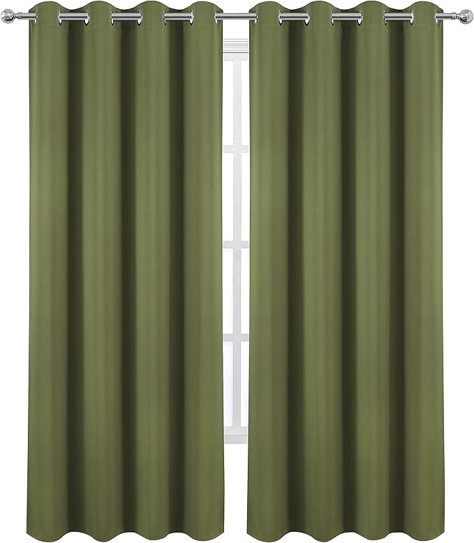 LEMOMO Olive Blackout Curtains/52 x 95 Inch/Set of 2 Panels Thermal Insulated Room Darkening Curtains for Bedroom