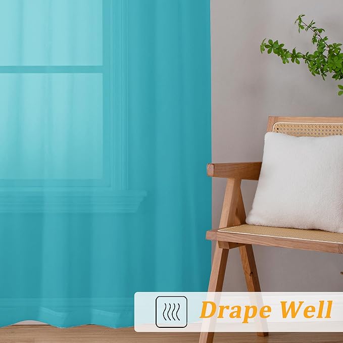 Gwine Turquoise Sheer Curtains 63 Inch Length for Living Room 2 Panels, Light Filtering Rod Pocket Window Curtain Treatment for Bedroom, Voile Elegant Sheer Drapes，Each 42" Wx63 L, Turquoise