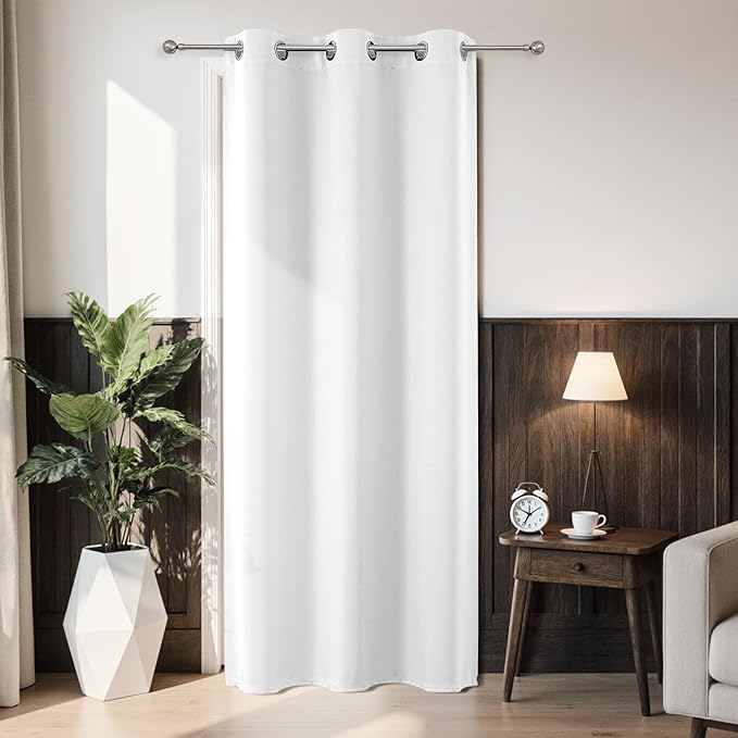 Joydeco Blackout Door Curtain for Doorway Privacy 90 Inches Long, Grommet Closet Curtain for Open Closet, Room Divider for Bedroom Living Room (Pure White 52Wx90L, 1 Panel)