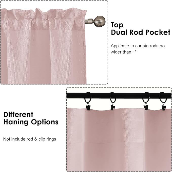 OWENIE Bob 1 PCS Blush Valances for Windows, Faux Linen Textured Kitchen Window Curtains Valance for Bedroom Living Room, Modern Soft Airy Solid Rod Pocket Bathroom Cafe Curtain, 60Wx14L Inch
