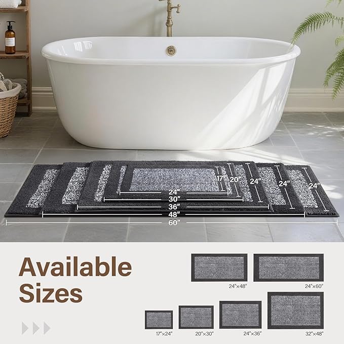 36x24 Large Bathroom Rugs Washable Non Slip, Dark Grey Bath Mat for Bathroom Floor Tub, Soft Absorbent Quick Dry Mats for Shower, Bathtub,Home Decor
