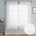 HOMEIDEAS White Sheer Curtains 52 X 63 Inches Length 2 Panels Embroidered Vine Floral Pattern Pocket Faux Linen Semi Sheer Voile Window Drapes for Bedroom Living Room