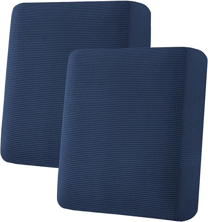 H.VERSAILTEX Super Stretch Individual Seat Sofa Covers Slipcover Sets Thick Jacquard Textured Twill Fabric (2 Piece Medium Sofa Cushion Covers, Navy)