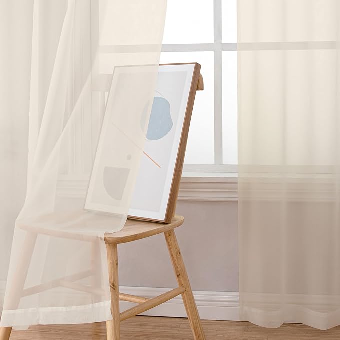 OWENIE Cream Sheer Curtains 78 inches Long 2 Panels Set for Bedroom Living Room, Soft Solid Living Room Sheer Curtain, Rod Pocket Light Filtering Curtains, 2 Pcs Each 42“ W x 78" L,Cream