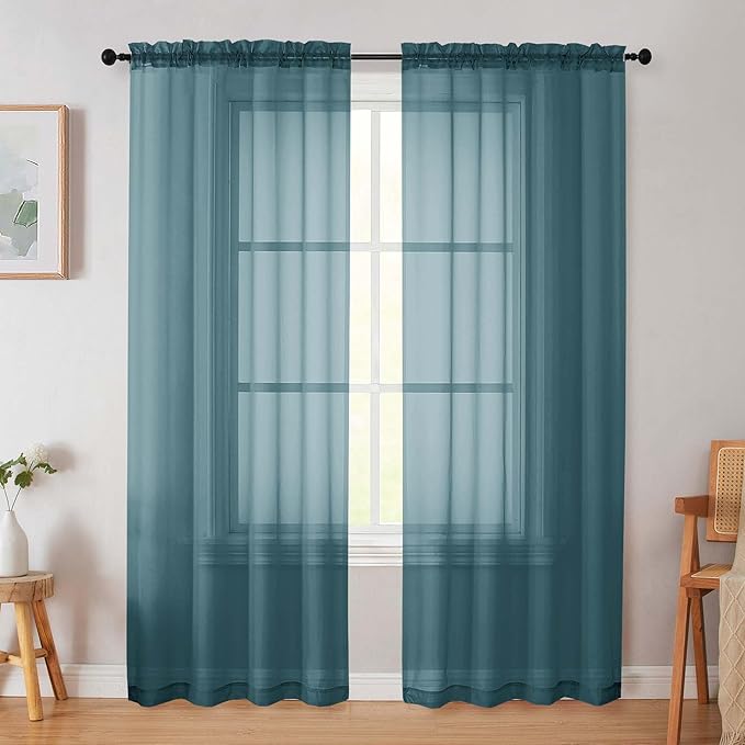 Dusty Blue Sheer Curtain for Bedroom Living Room 78 Inches Long 2 Panels Set, Solid Soft Airy Light Filtering Sheer Window Curtains, Modern Rod Pocket Door Curtain, 42" Wx78 L Inches