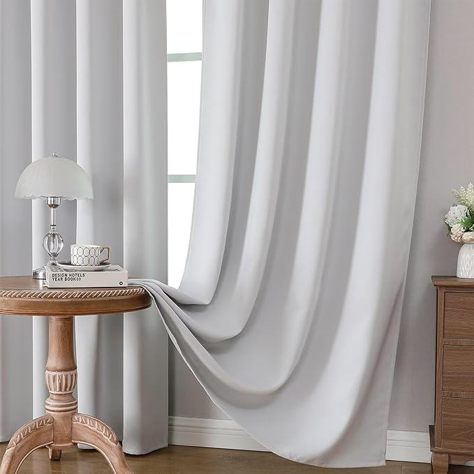 CUCRAF Grayish White Blackout Curtains 84 inch Length 2 Panels Set, Rod Pocket Room Darkening Drapes for Bedroom Living Room, Insulated Thermal Light Blocking Window Curtain (W52 x L84 Inch)