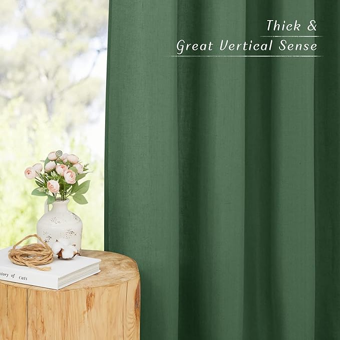 NICETOWN Olive Green Thick Linen Curtains 72" Length, Grommet Privacy Window Treatments Linen Weave with Light Penetration Vertical Drapes for Farmhouse/Home Office, W42 x L72, 2 Panels