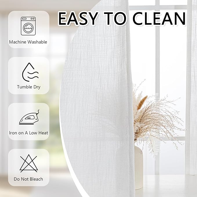 MYSKY HOME Semi Sheer Natural Linen Curtains 36 Inch Length, Light Filtering Cream Tiers Curtains Rod Pocket Neutral Window Drapes for Bathroom/Kitchen/Basement, Beige White, 34 x 36 Inch,2 Panels