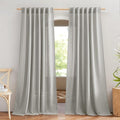 NICETOWN Linen Gray 108 inch Curtains for Living Room, Rod Pocket & Back Tab Flax Linen Burlap Semi Sheer Eclectic Window Treatments Privacy with Light Filtering for Living Room, W52 x L108