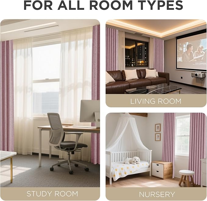 Joydeco Blackout Curtains for Bedroom - 100% Light Blocking 2 Panels Set Pink Drapes 37" W x 84" L, Thermal Insulated Room Darkening Curtains, Linen Textured for Living Room, Rod Pocket & Back Tabs
