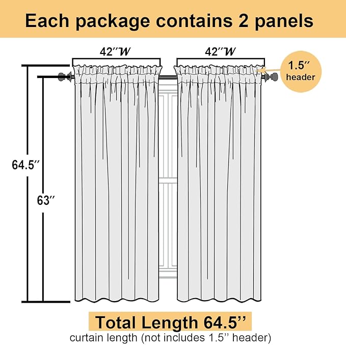 Lecloud Aqua Sheer Curtains for Living Room 63 Inch Length 2 Pcs, Voile Light Filtering Modern Farmhouse Decor Drapes, Rod Pocket Window Curtains for Bedroom Dining Room, Each Panel 42" W x 63" L