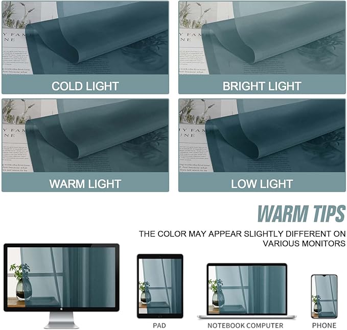 Dusty Blue Sheer Curtains for Window 72 inches Long 2 Panels Set, Soft Airy Modern Light Filtering Sheer Curtains for Living Room Bedroom, Dual Rod Pocket Solid Window Drapes, 2x42Wx72L inches