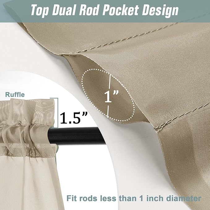 Taupe Sheer Curtains Tier 30 Inches Length 2 Panels Set, Light Filtering Lightweight Soft Window Treatments Drapes, Cute Elegant Cafe Curtains for Nursery, Dual Rod Pocket, 2x42Wx30L Inches