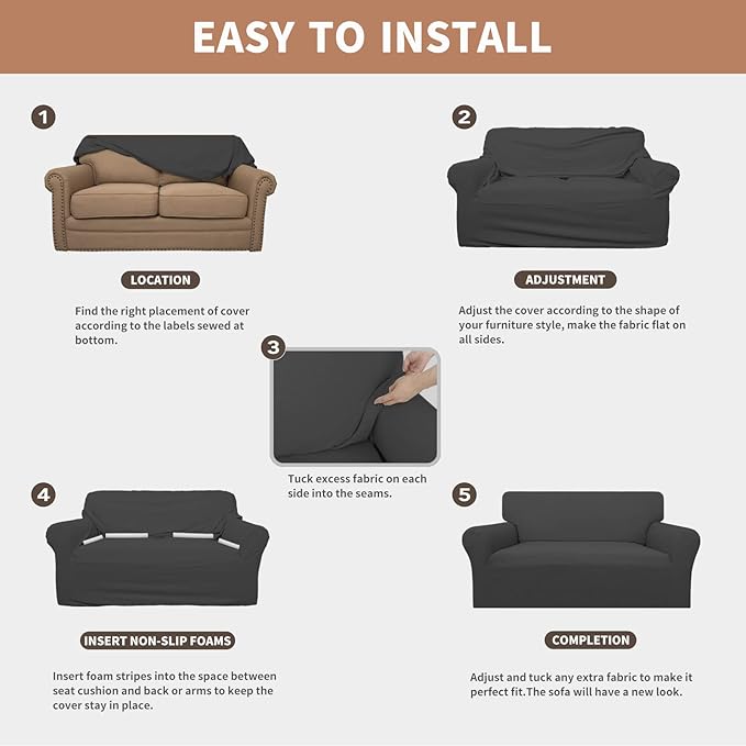 Easy-Going 100% Waterproof Oversized Chair Couch Cover, Dual Waterproof Sofa Cover, Stretch Jacquard Sofa Slipcover, Leakproof Furniture Protector for Kids, Pets, Dog and Cat, Dark Gray