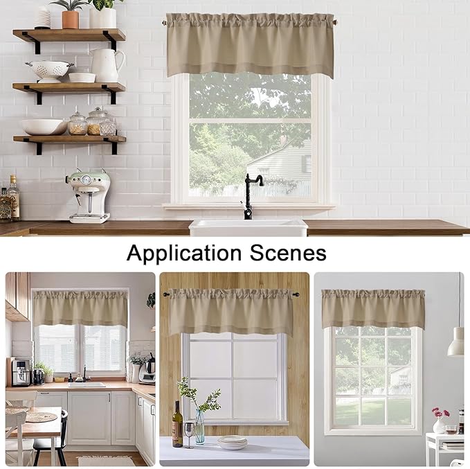 Chyhomenyc Camel Valance for Windows, Light Filtering Faux Linen Textured Small Window Kitchen Curtain, Rod Pocket Short Valance for Bathroom Laundry Basement, 60Wx14L inch, 1 Piece