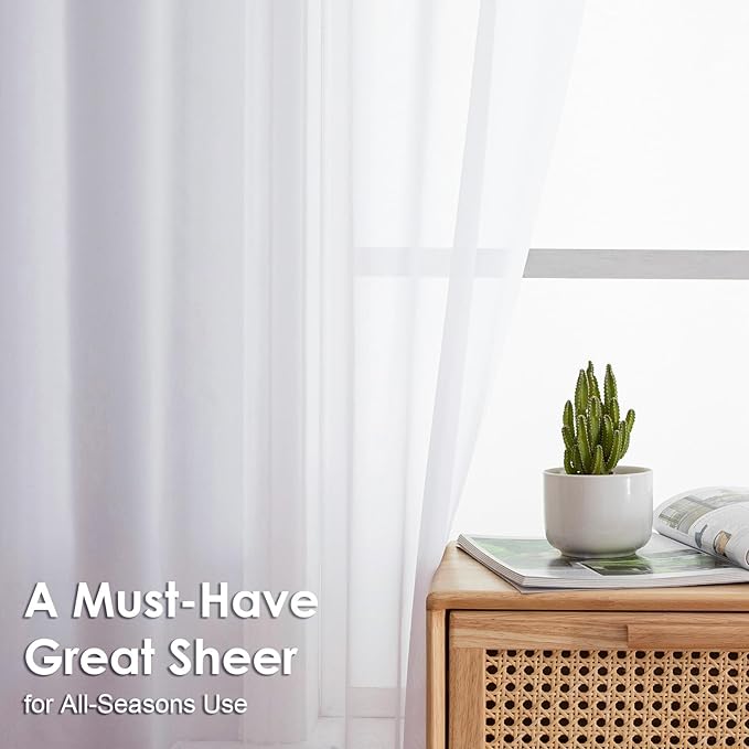 OVZME 2 Panels Sheer White Curtains 54 Inches Length Window Treatment for Kitchen, Elegant Airy Transparent Curtain Draperies Rod Pocket for Kids Living Room, Each 42 Width 54 Length