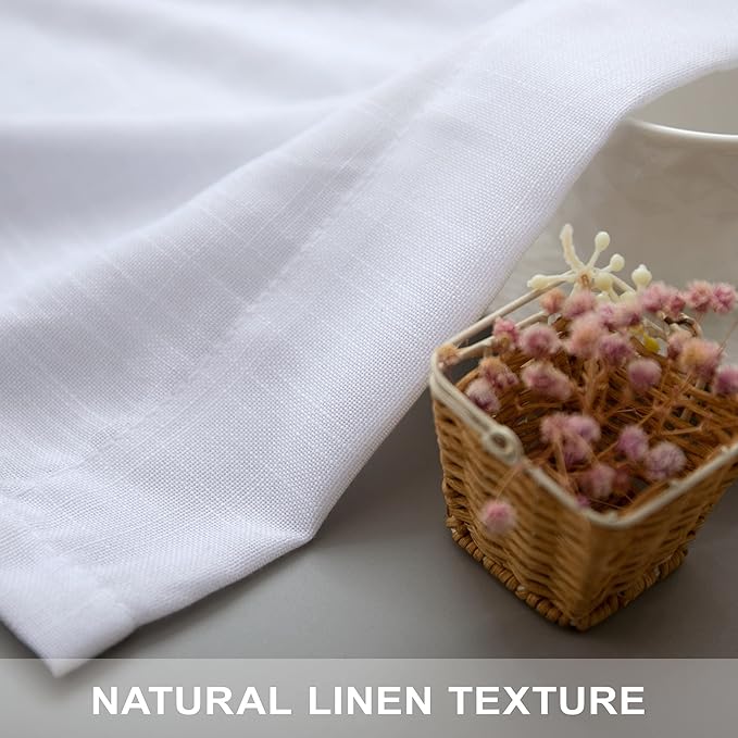 Pitalk White Linen Curtains 92 Inch Length 2 Panel for Living Room Dining Back Tab Rod Pocket Pinch Pleated Look Window Curtain Drape Rustic Farmhouse Decor Semi Sheer Curtain for Bedroom 52 x 92 Long