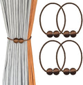Melaluxe 4 Pack Magnetic Curtain Tiebacks, Decorative Curtain Holdbacks for Window Décor (Coffee)