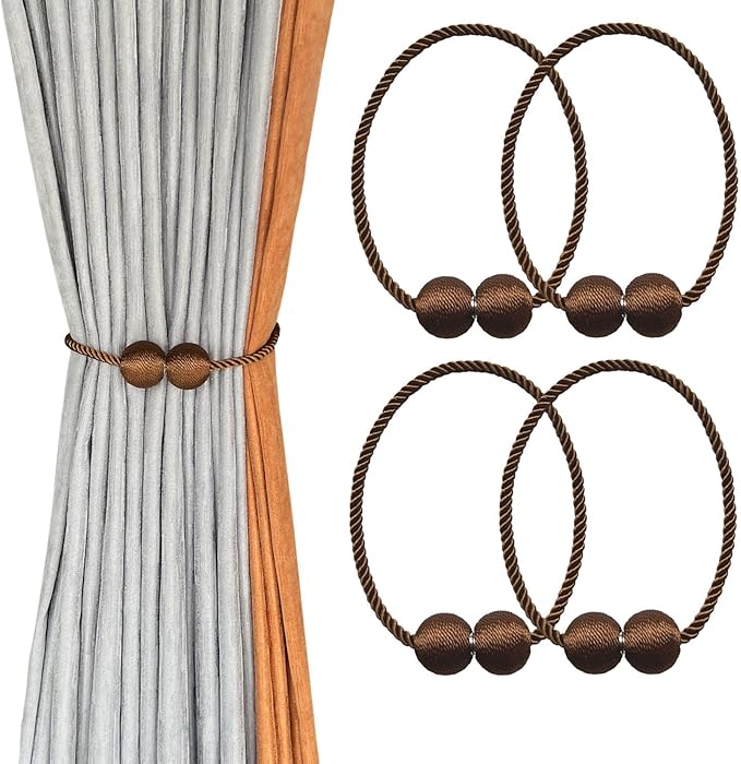 Melaluxe 4 Pack Magnetic Curtain Tiebacks, Decorative Curtain Holdbacks for Window Décor (Coffee)